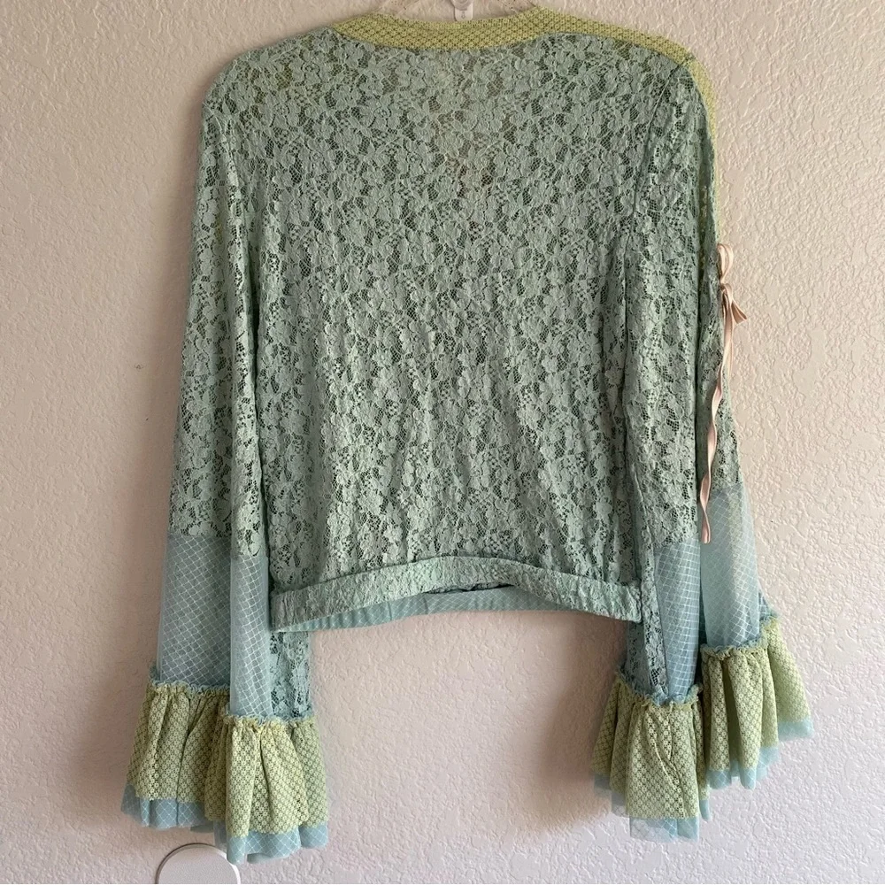 HAH Revolve Kim On H Lace Top Blouse Festival Bohemian New M Blue Combo